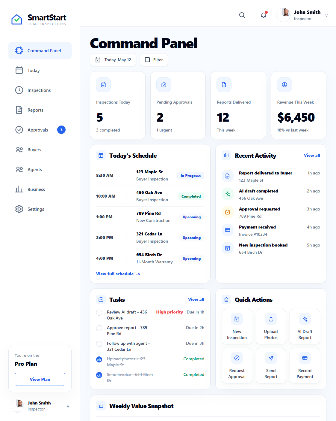 SmartStart command panel screenshot preview.