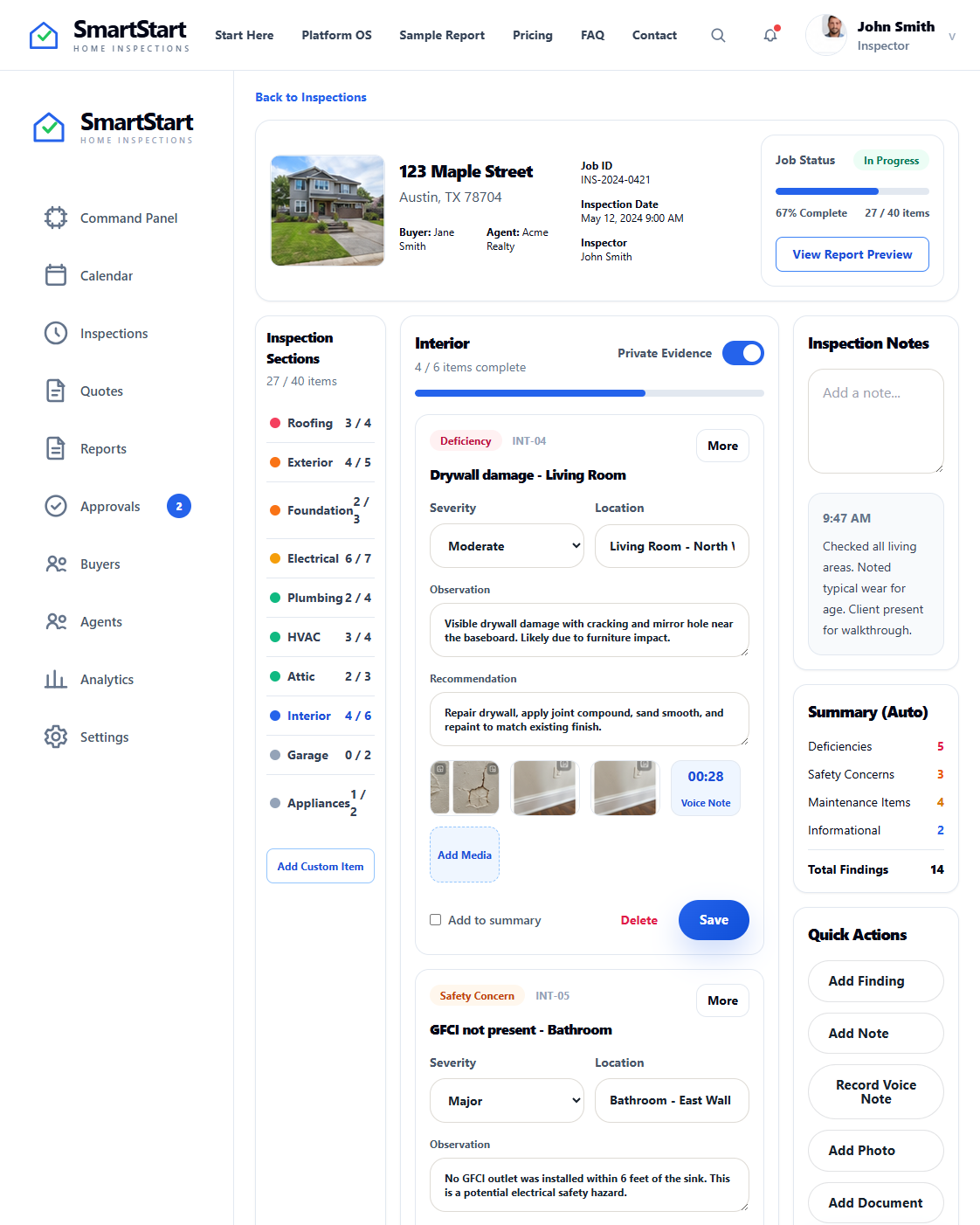 SmartStart inspection room screenshot preview.