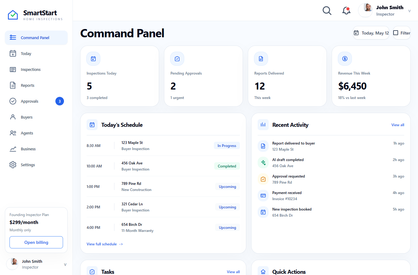 SmartStart command panel screenshot preview.